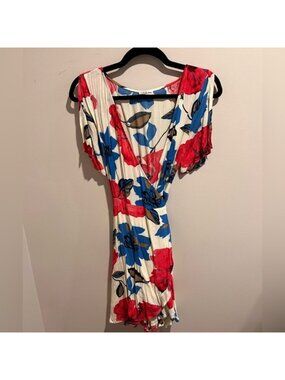 Mini Floral Wrap Dress in Red and Blue